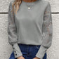 Solid Color Long Sleeve Embroidered Lace Stitching Waffle Crew Neck Top
