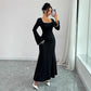 Temperament Square Neckline Famous Style Color Block Slim And Elegant Dress