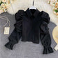 Elegant Retro  Style Puff Sleeve Top