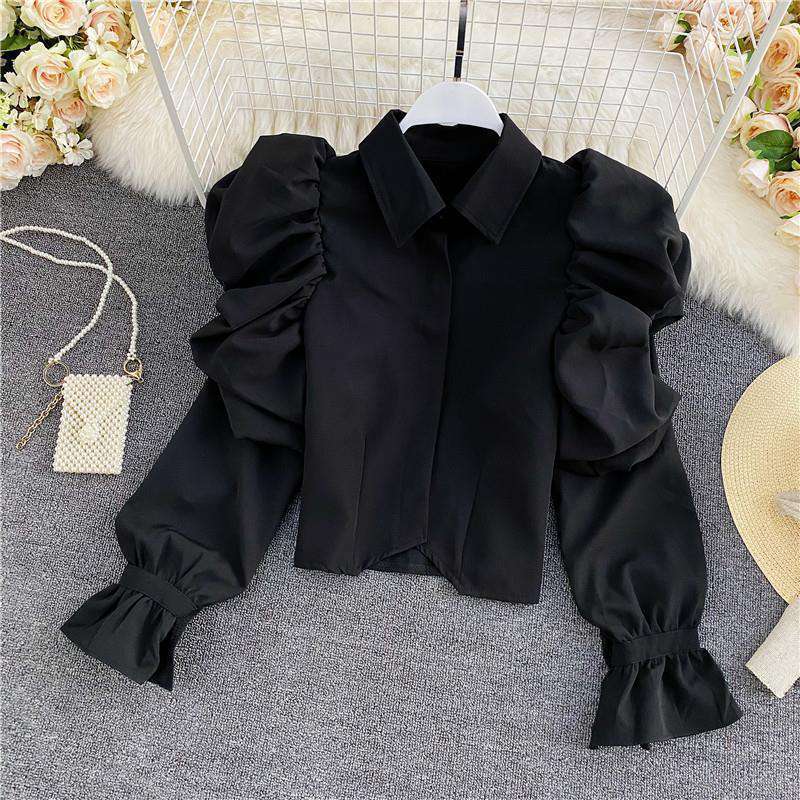 Elegant Retro  Style Puff Sleeve Top