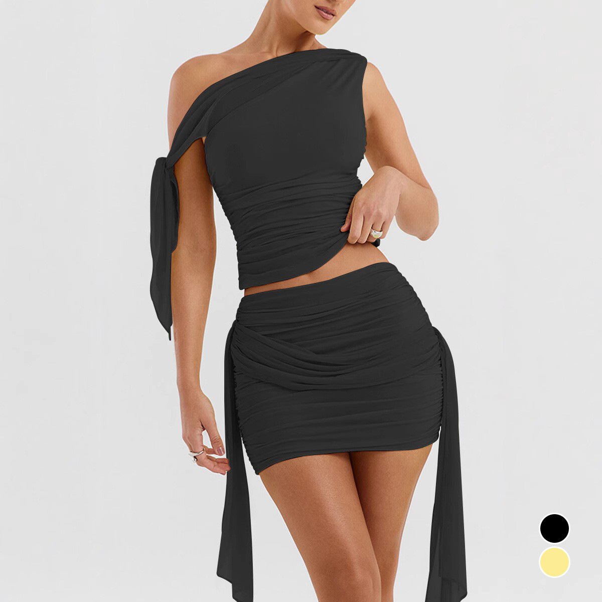 Pleated Slim Fit Skirt Mesh Stitching Two-piece Suit Pack