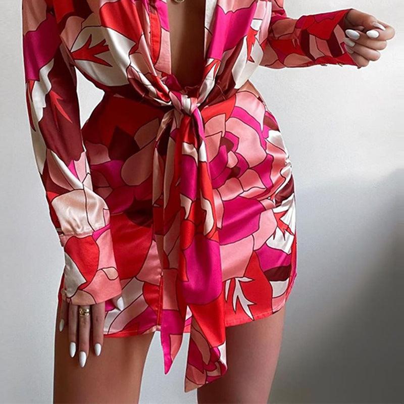 Robe à manches longues et imprimé à revers pour femme