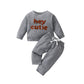Waffle Solid Color Letter Long Sleeve Top Trousers Suit