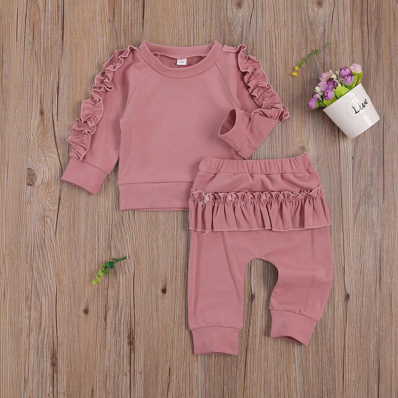 Costume enfant simple à manches longues et couleur unie avec bordure en feuille