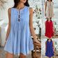 Solid-color Lace-up Pleated Sleeveless Mini Dress For Women