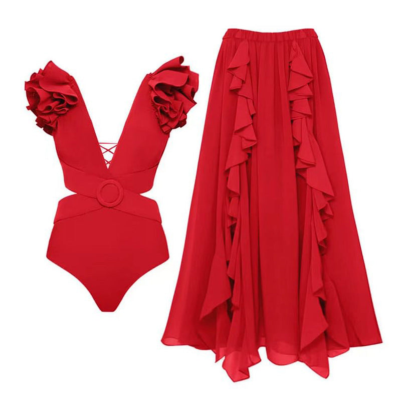 One-piece Women's Solid Color Covering Belly Thin Backless Swimsuit