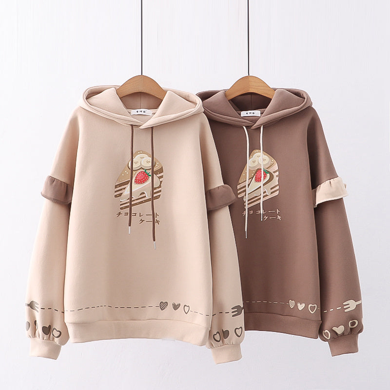 Pull à capuche ample et décontracté en peluche pour femme