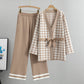 Spring And Autumn Jacquard Houndstooth Knitted Wide-leg Pants Two-piece Set