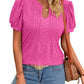 Solid Color V-neck Puff Short-sleeved T-shirt Fashion Summer Striped Hollow Design Loose T-shirt For Womens Clothing