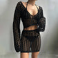 Maillot de bain bikini à col montant en tricot de couleur unie