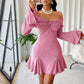 Autumn And Winter New Women's Off-shoulder Bell Sleeve Short Party Dress