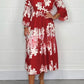 Elegant Printed Stand-up Collar Cinched Long Sleeve Dress