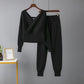 V-neck Sweater Casual Sports Pants Two-piece Set For Women