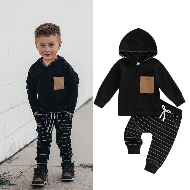 Casual Sports Style Children's Clothing Autumn And Winter New Solid Color Hooded Sweater