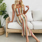 Womens Two-Piece Set Color-Striped Tube Top And Skirt Combo