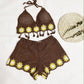 Vacation Style Woven Cutout Sling Slimming Shorts Suit