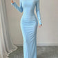 Womens Printed Slim-Fit Long-Sleeve Dress