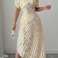 Women's Asymmetric Shoulder Gold Foil Pleated Dress