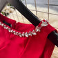 Elegant Sleeveless Diamond-Embellished Glossy A-Line Dress For Women