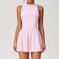 Women's Solid Color False Two-piece Stand Collar A- Line Dress