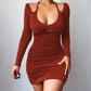 Robe sexy à manches longues et bretelles fines