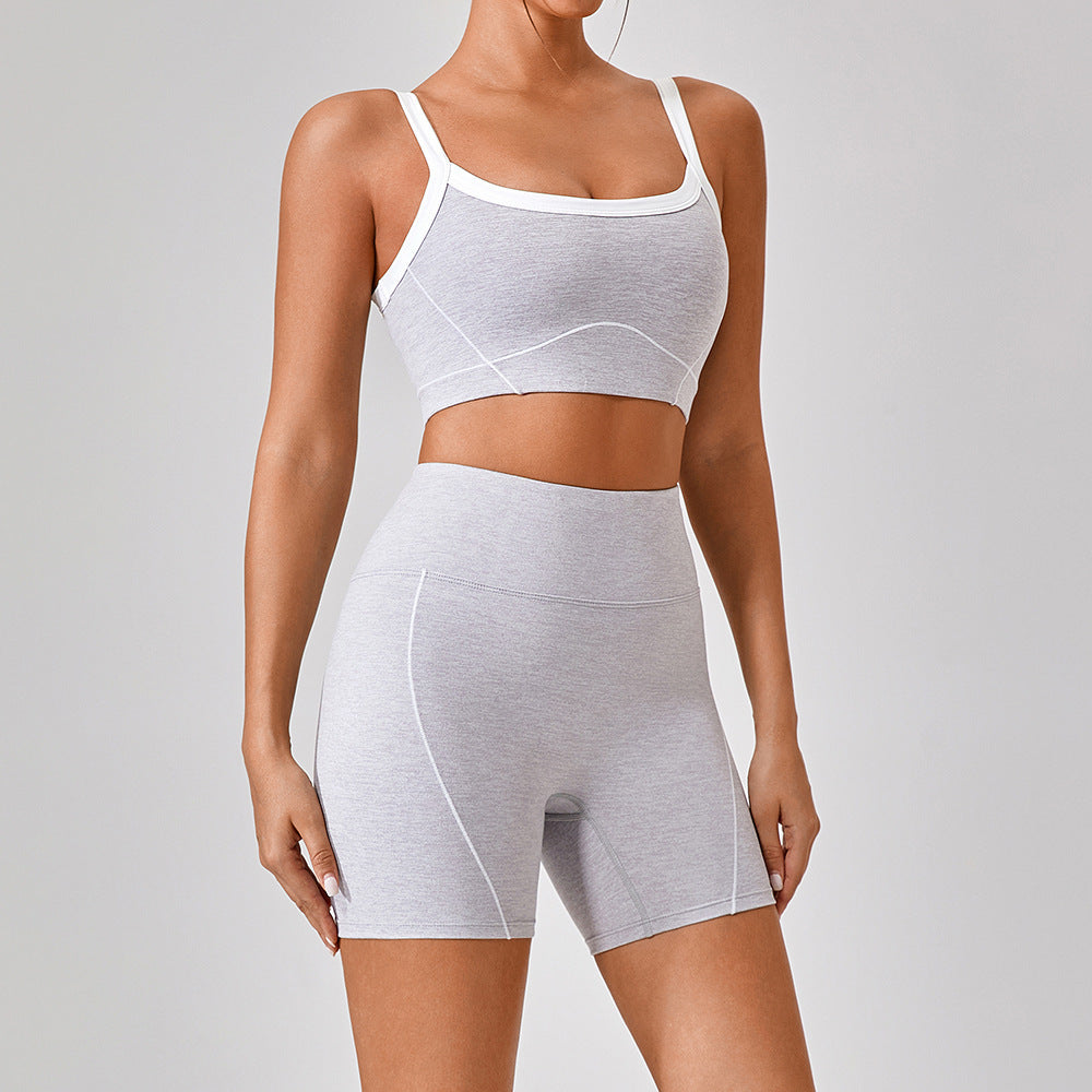 Combinaison de sport de plein air moulante à bretelles spaghetti pour femmes, couleur contrastée, style européen et américain