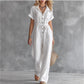 Loose-fitting Casual V-neck Lace-up Pocket Jumpsuit