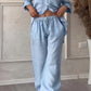 Ensemble deux pièces à lacets et pantalon large pour femme