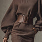 Pure Desire Wind Oblique Shoulder Batwing Sleeve With Belt Pullover Sweater