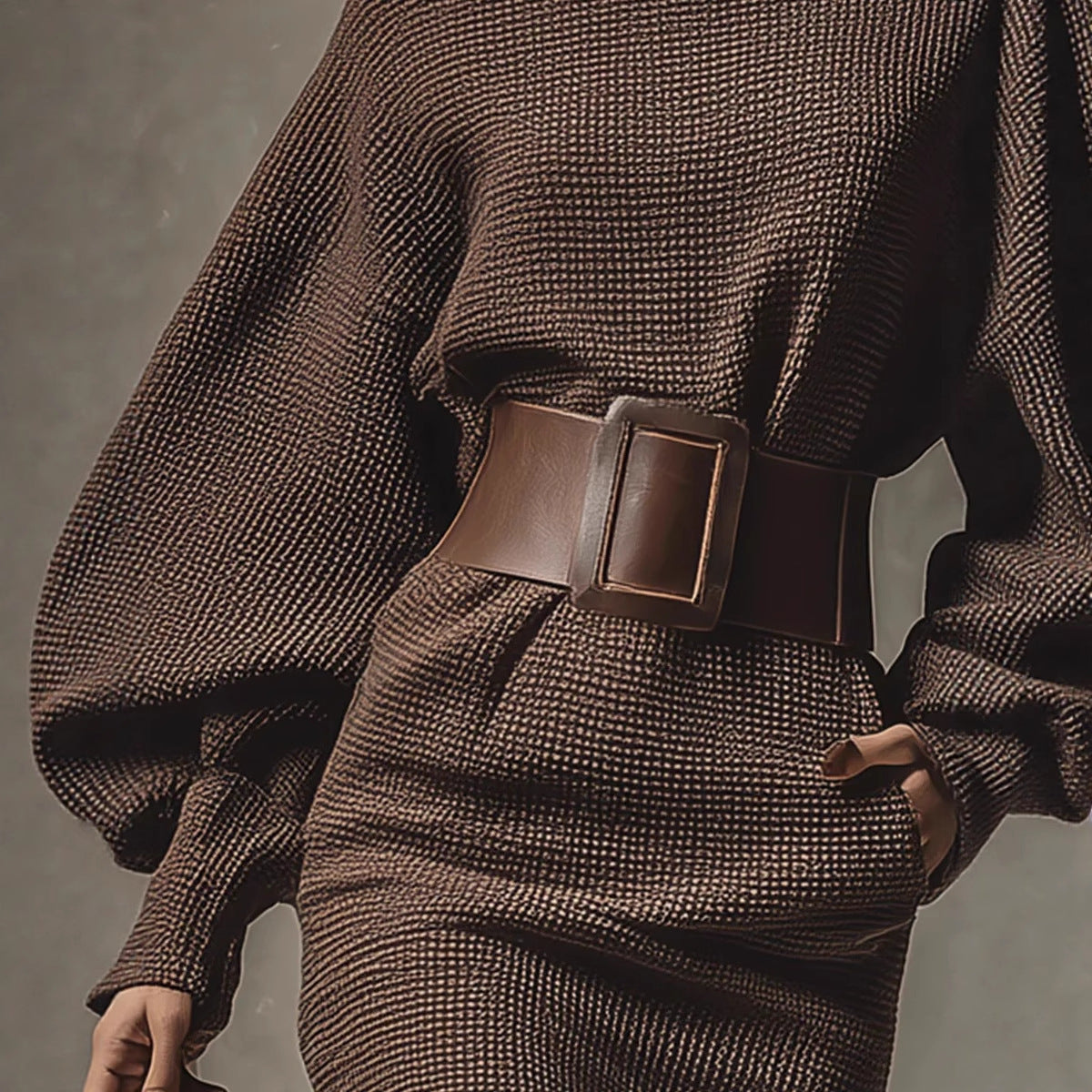 Pure Desire Wind Oblique Shoulder Batwing Sleeve With Belt Pullover Sweater