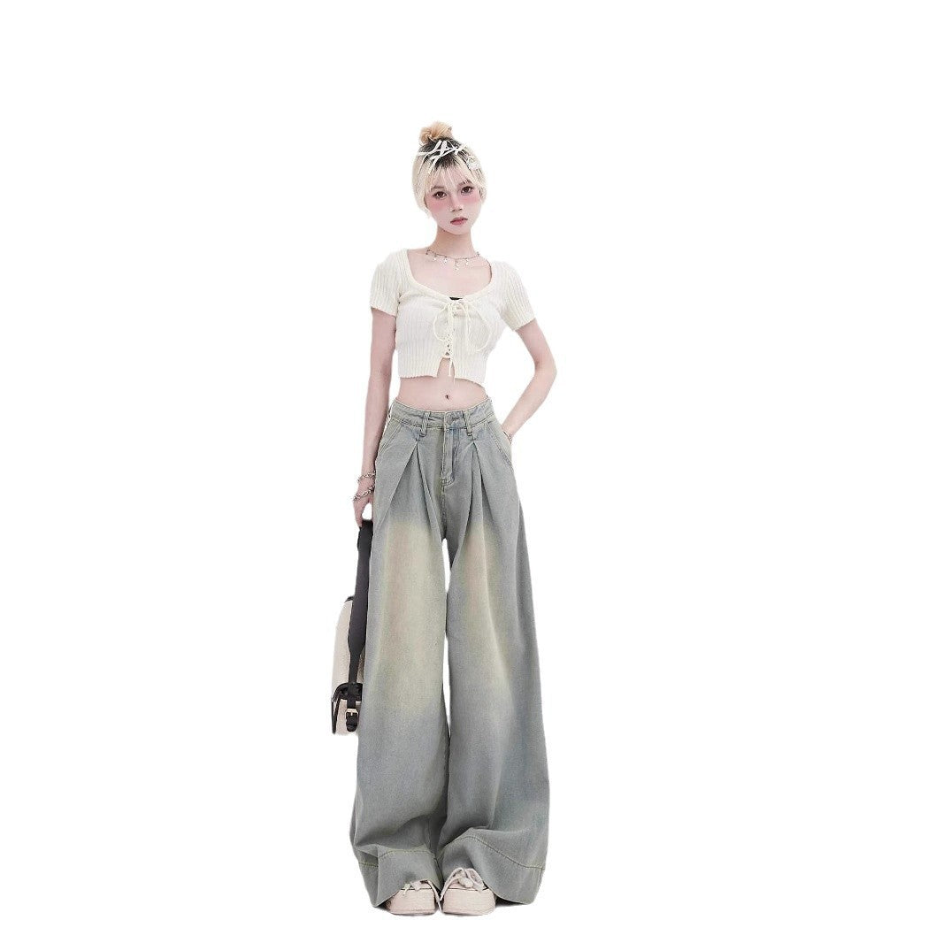 American Retro Worn Jeans Women's High Street Loose