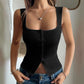 Slim-fit Buttoned Split Vest Sling Women's Top