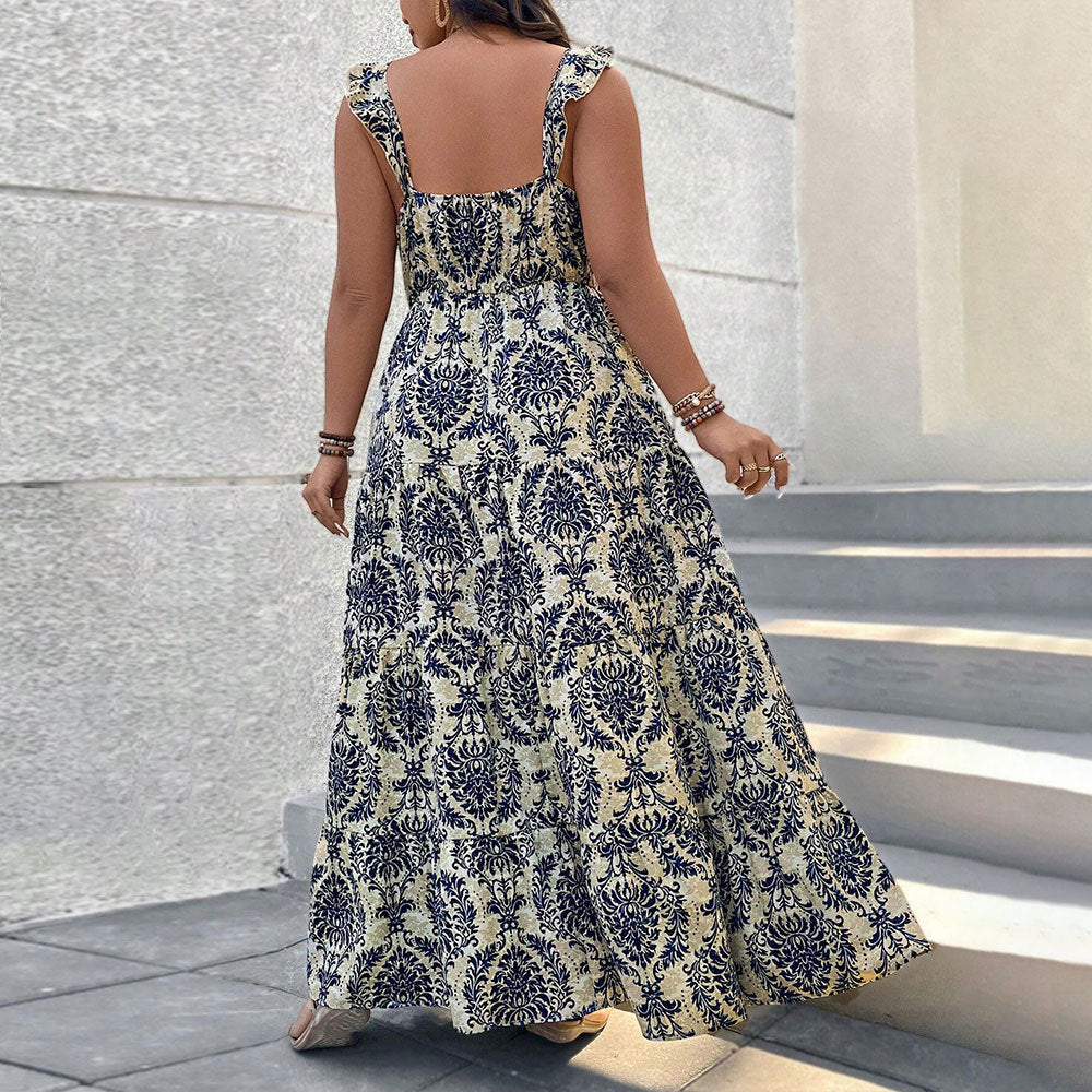 Backless High-waisted Maxi-dress With A Wide Flared Skirt And Spaghetti Straps