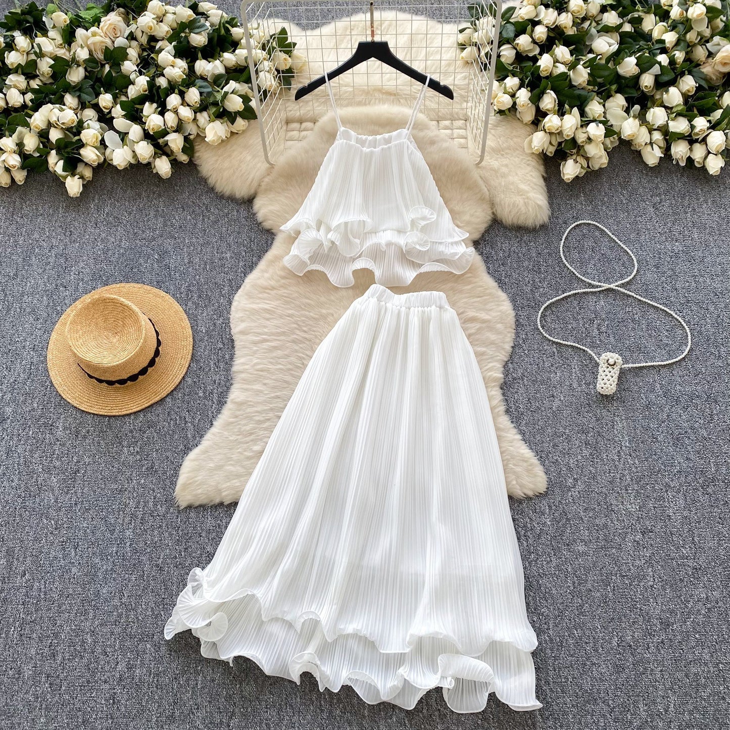 Fairy Holiday Set Camisole Top High-Waisted Ruffle-Pleated Skirt