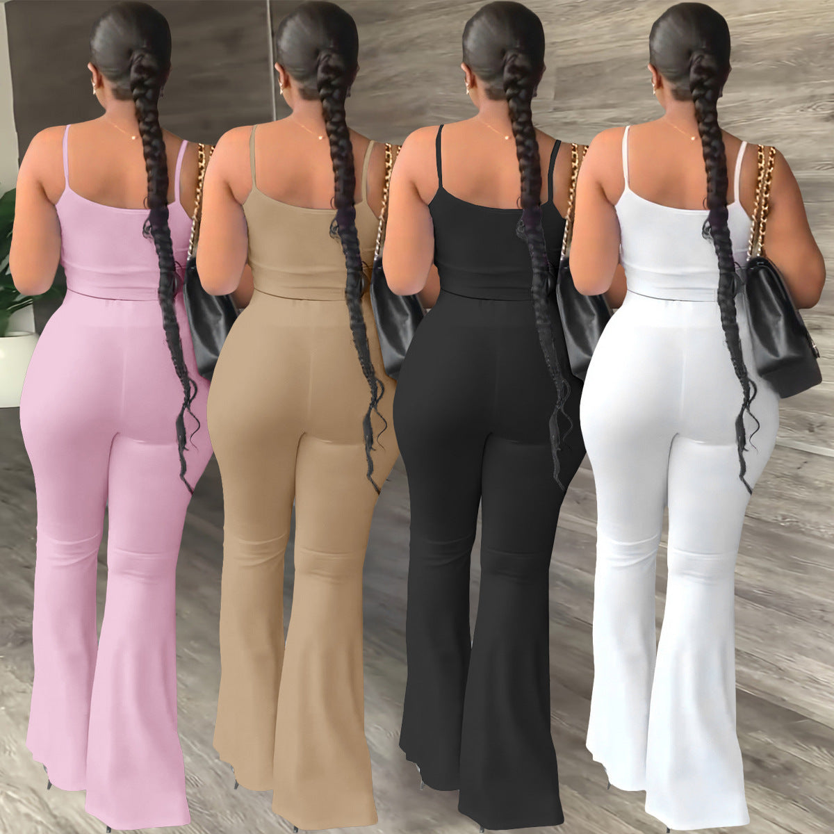 Pantalon à pattes d'éléphant de couleur unie, costume simple et tendance