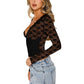 V-neck Stitching Lace Long Sleeve Base Shirt