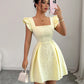 Sweet And Fresh High-Neck Pullover Jacquard Waist-Cinching Dress
