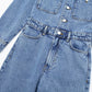 Summer Waist-tight Straight-leg Denim Jumpsuit