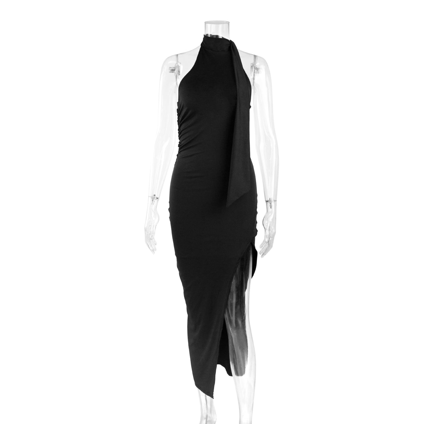 Backless Lace Up High Slit Sleeveless Dress