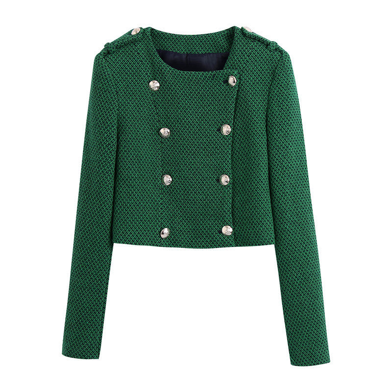 Women's Slim Short Double-Breasted Textured Jacket