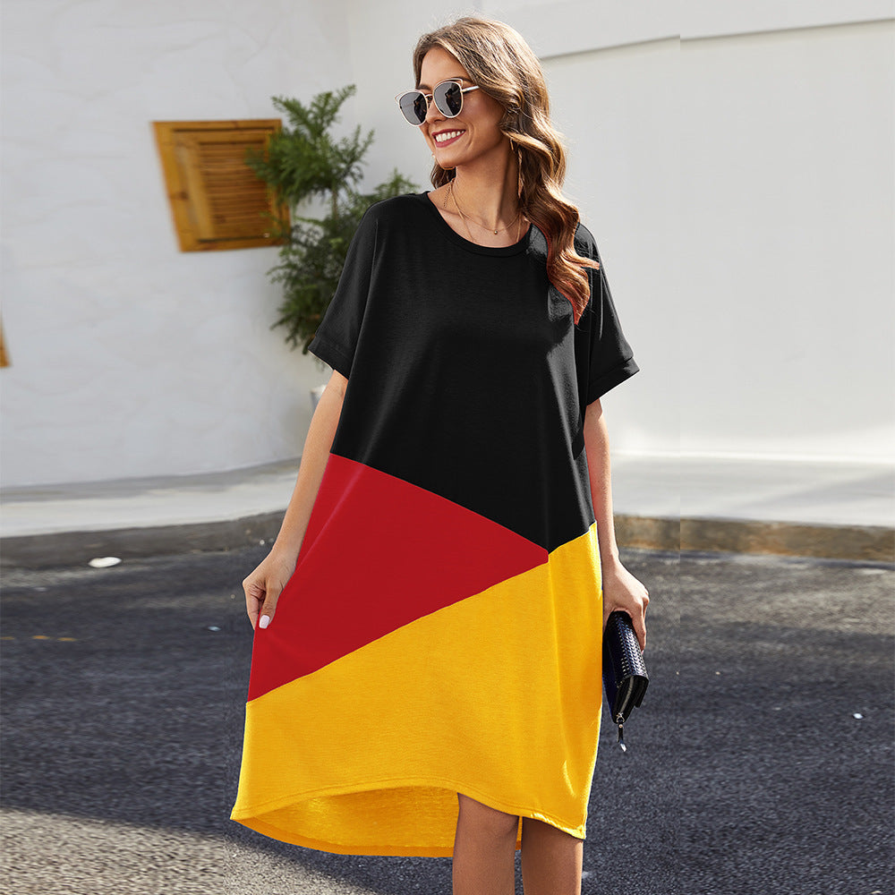 Women's Round Neck Short Sleeve Mid-length Irregular Loose Dress
