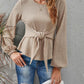 Round Neck Lantern Solid Color Long Sleeve Shirt