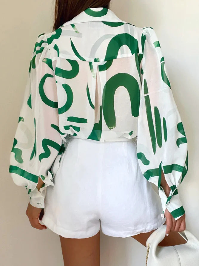 Chemise d'été à manches lanternes imprimées