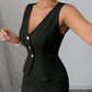 Solid Color Sleeveless Slim Fit Vest High Waist Trousers Two-piece Set
