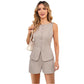 Breathable Sleeveless Vest Top And High-Waisted Shorts Set