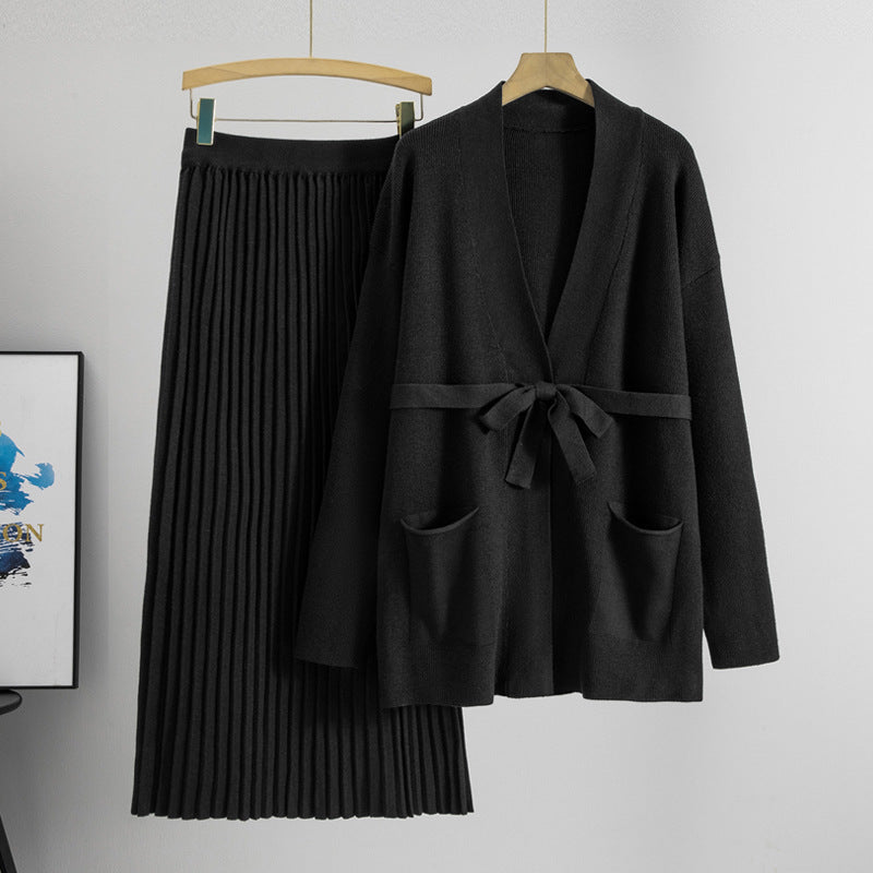 Knitted Skirt Two-piece Pleated Long Skirt Fashion Suit