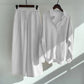 Ensemble 2 pièces rétro grande taille pour femme, chemise en coton et lin, pantalon ample taille haute