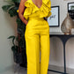V-neck Flounce Sling Top High Waist Trousers Suit