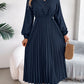 Women's V-neck Lace Cinched Pleated Long Dress