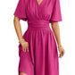 V-neck Fitted Waist Flare-sleeve Fashion Dress Women